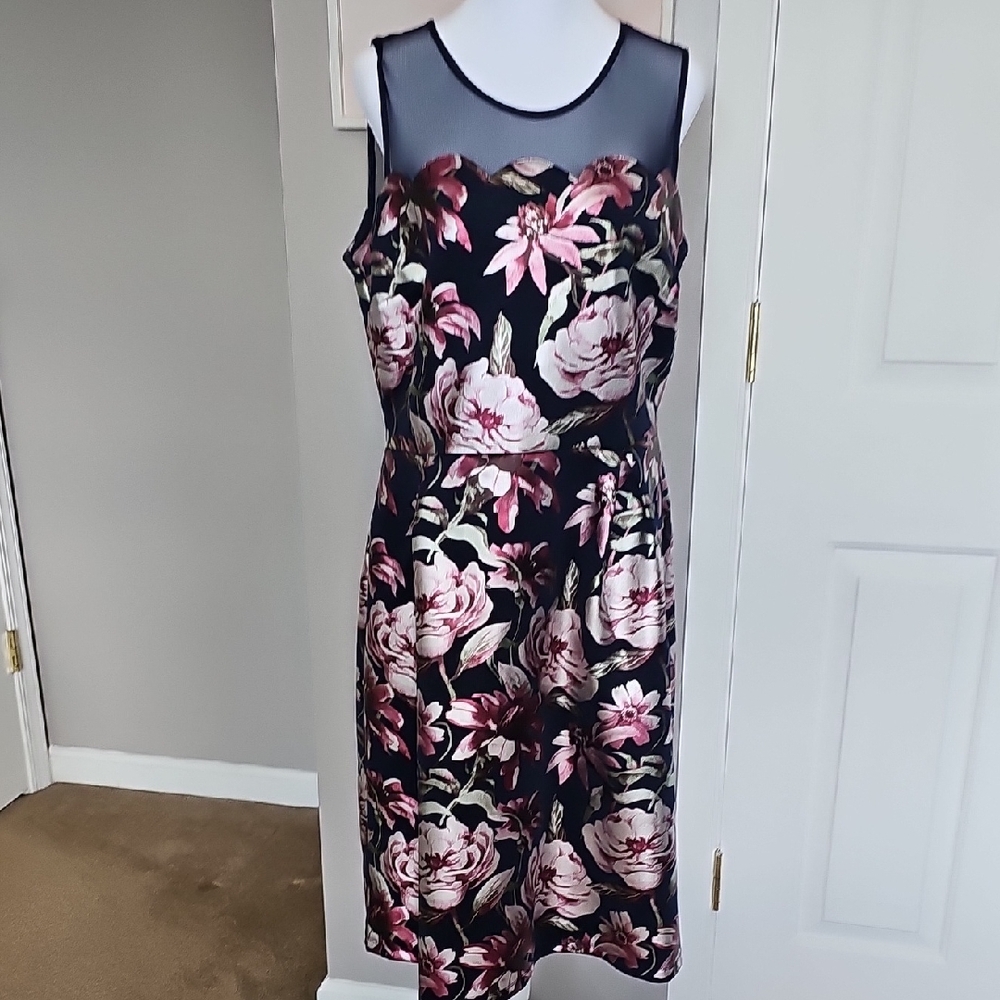 Enfocus Studio Black and Pink Floral Midi Dress